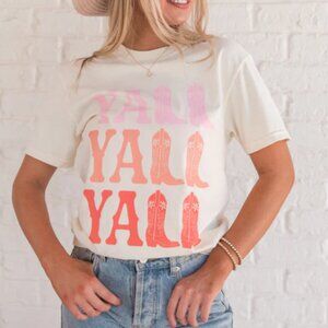 Pink Lilly YALL Cowboy boots shirt- medium